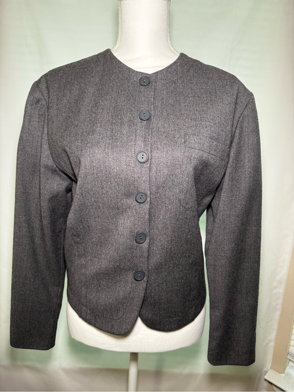 Women's Gray Button-Front Wool Blazer